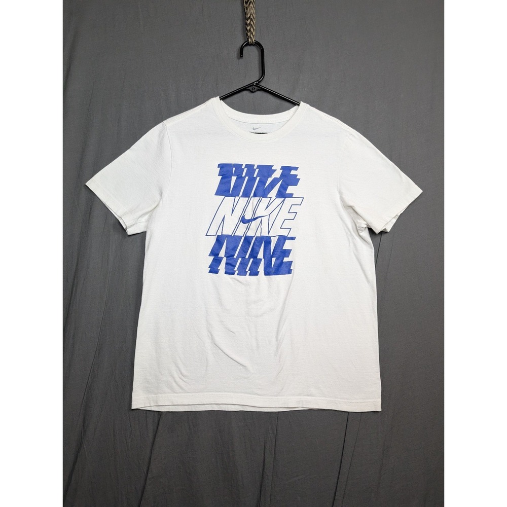 Nike Sportswear Graphic T-Shirt White Blue Wavy "NIKE" Text Men's Size Medium